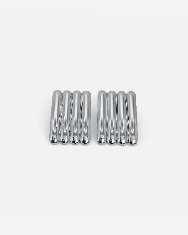 women's stud earrings -LONG RIBBED EARRINGS SILVER