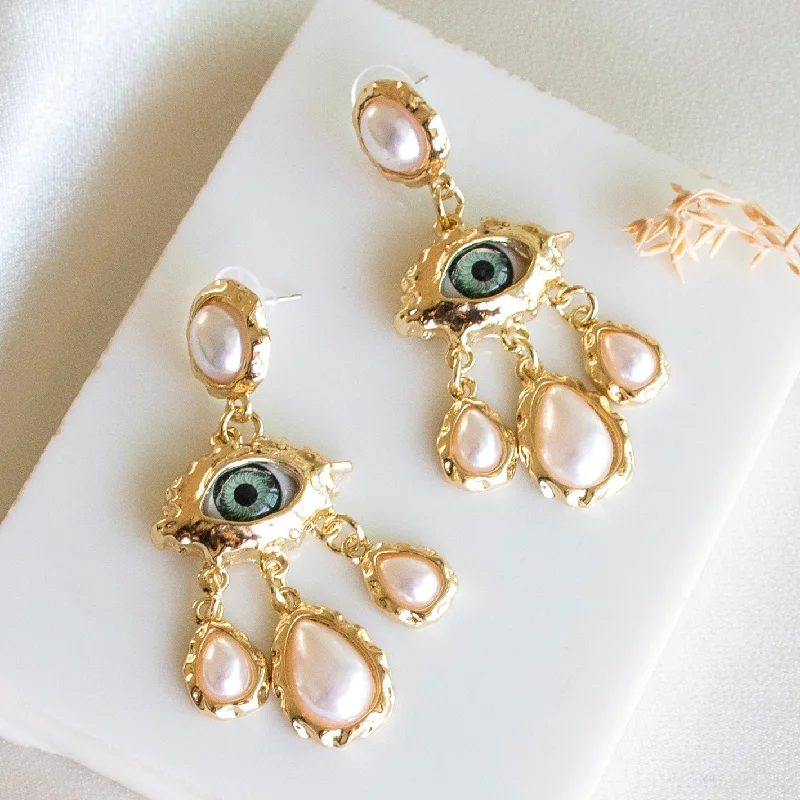 women's luxury pearl earrings -Evil Eye Pearl Statement Earrings