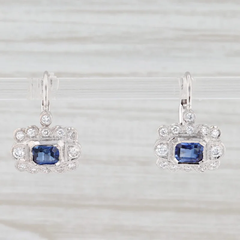 women's infinity earrings -New 1.4ctw Blue Sapphire Diamond Halo Earrings 18k White Gold Pierced Drops