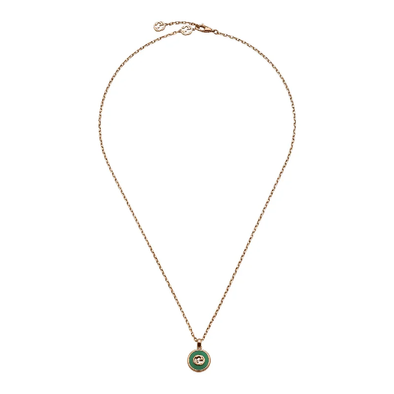 women's vintage pendant necklace -Gucci Interlocking  Interlocking 18ct Rose Gold Green Agate Necklace