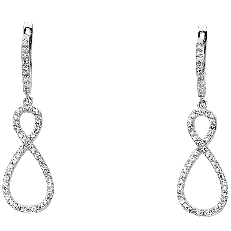 women's cocktail earrings -14KW CZ Infinity Hanging Earrings