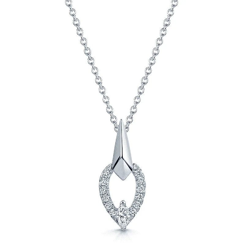 women's fashion necklace -The Origin Collection 18ct White Gold Marquise Diamond Faceted Teardrop Necklace