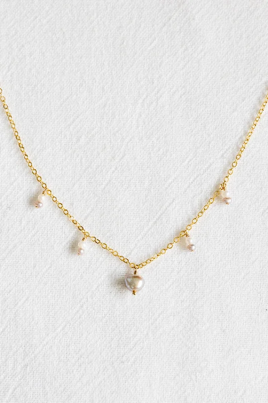 women's diamond necklace -Silver Potato Mini Pearl Drop Plain Necklace