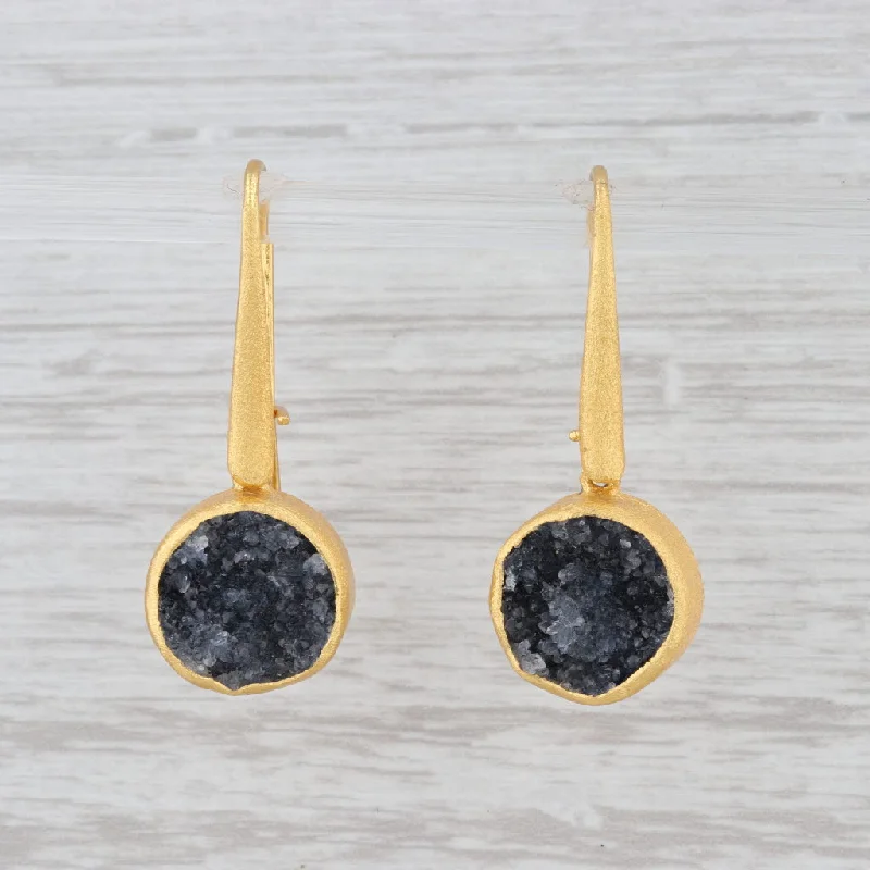 women's vintage diamond earrings -New Nina Nguyen Black Druzy Quartz Earrings 22k Gold Vermeil Sterling Silver