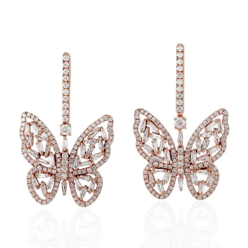 women's gemstone earrings -Rose Gold Diamond Butterfly Earrings