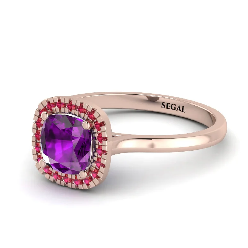 luxury engagement rings with sapphires for women -Vintage Classic Halo Cushion Amethyst Ring - Skylar No. 311