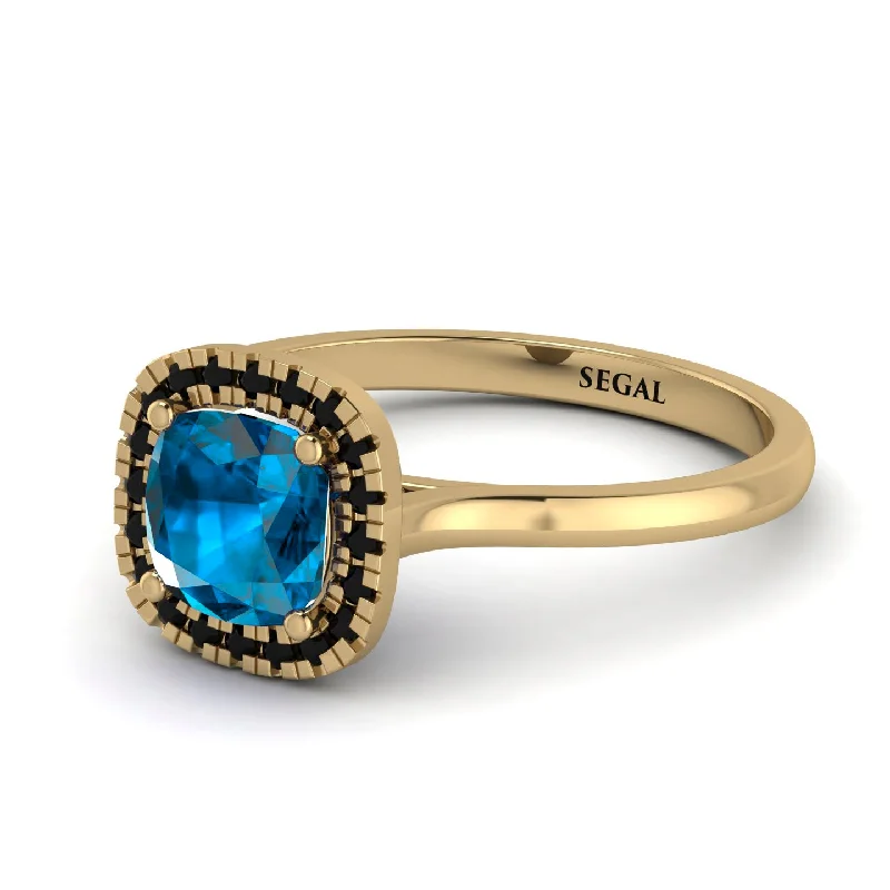 engagement rings with yellow diamonds for women -Vintage Classic Halo Cushion Blue Topaz Ring - Skylar No. 507