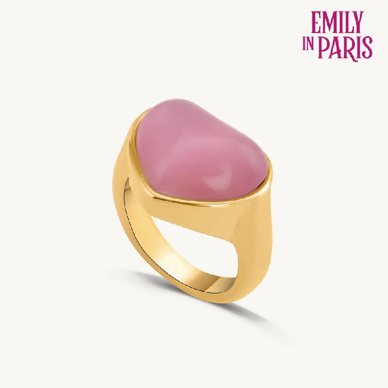 women's celestial diamond ring -Delicate Pink Stone Heart Ring