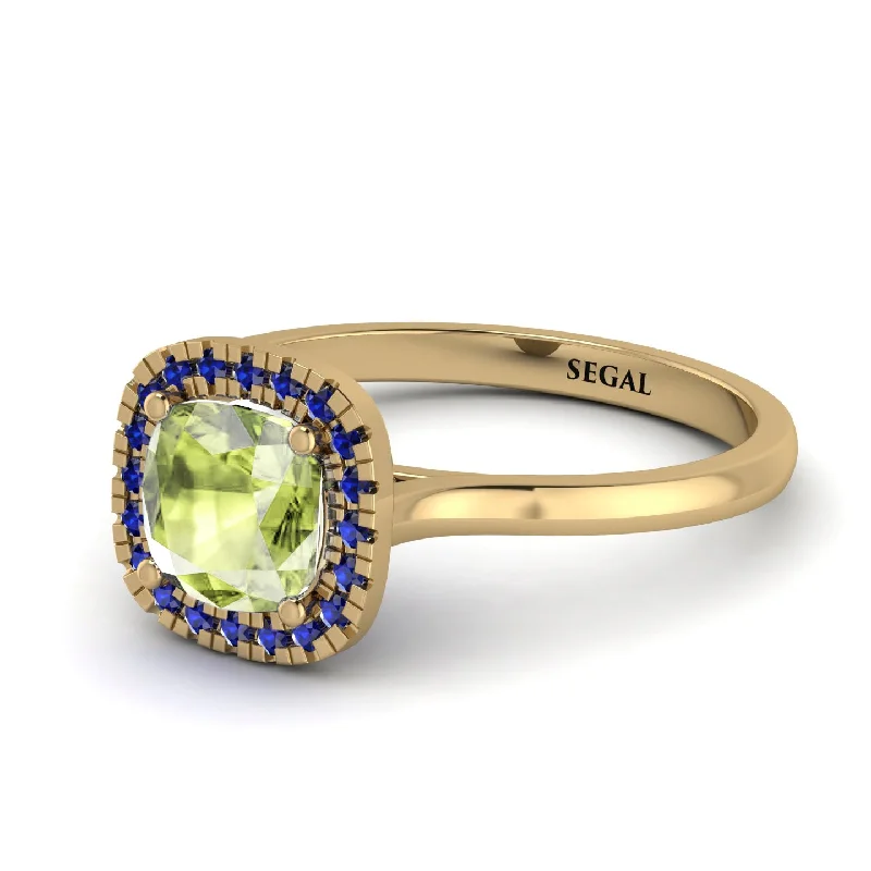 engagement rings for women with diamonds -Vintage Classic Halo Cushion Peridot Ring - Skylar No. 713