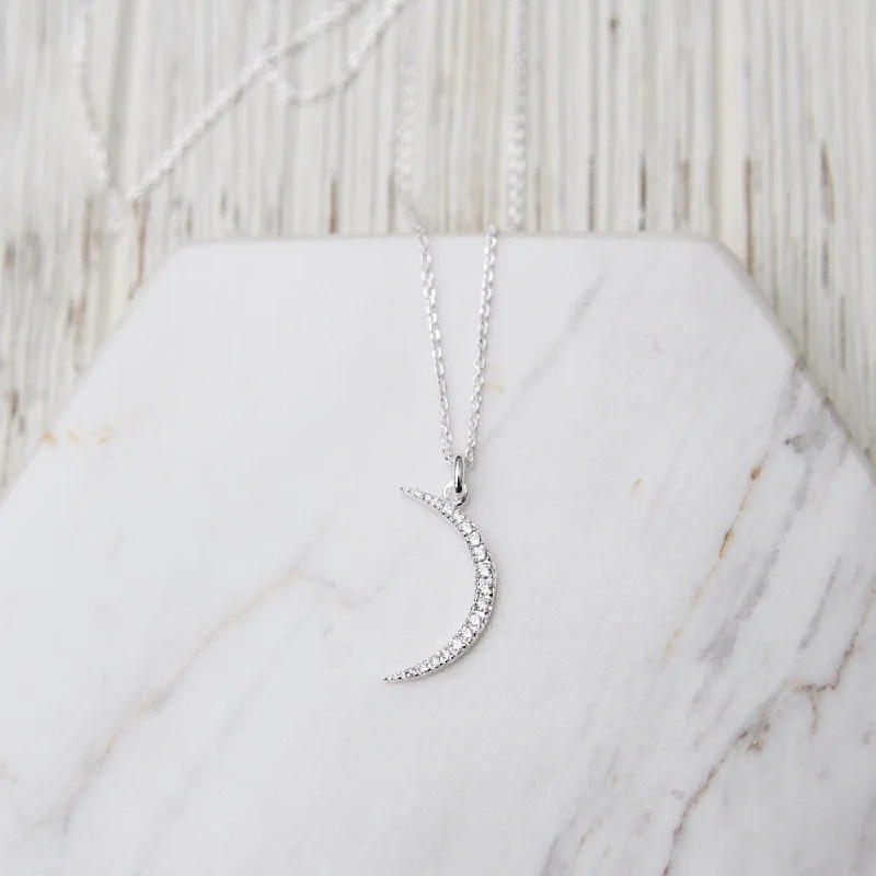 women's geometric necklace -Large Pavé Crescent Moon Necklace