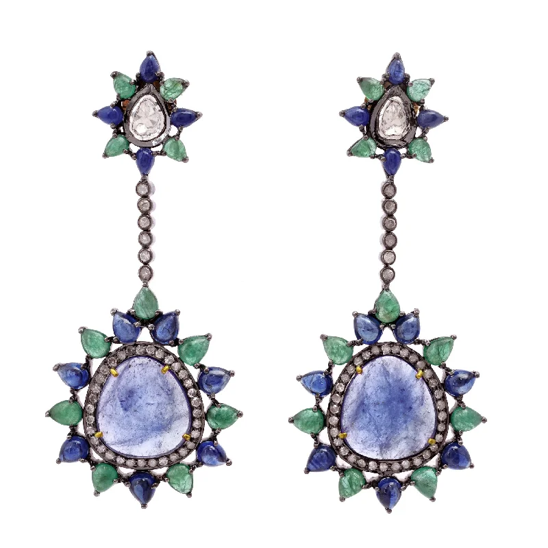 women's bohemian earrings -Emerald and Tanzanite Drop Earrings