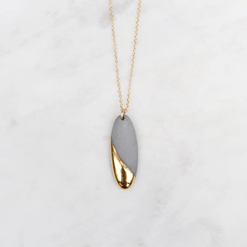 women's modern necklace -Gold Dipped Long Oval Necklace - Grey