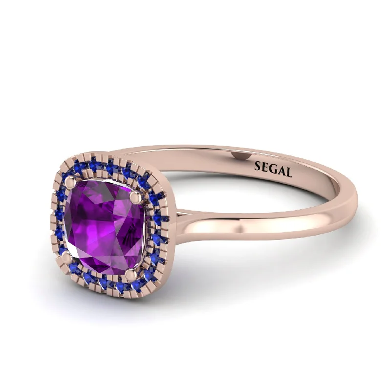 elegant halo engagement rings for women -Vintage Classic Halo Cushion Amethyst Ring - Skylar No. 314