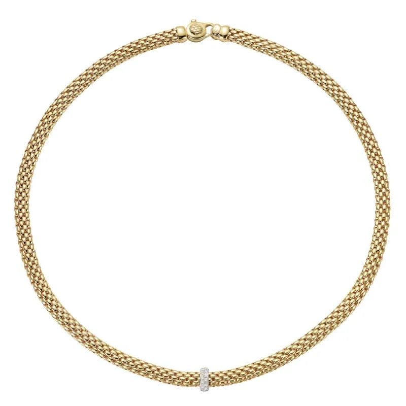 women's diamond necklace -Vendome 18ct Yellow Gold Necklace With Pave Diamond Set Rondel