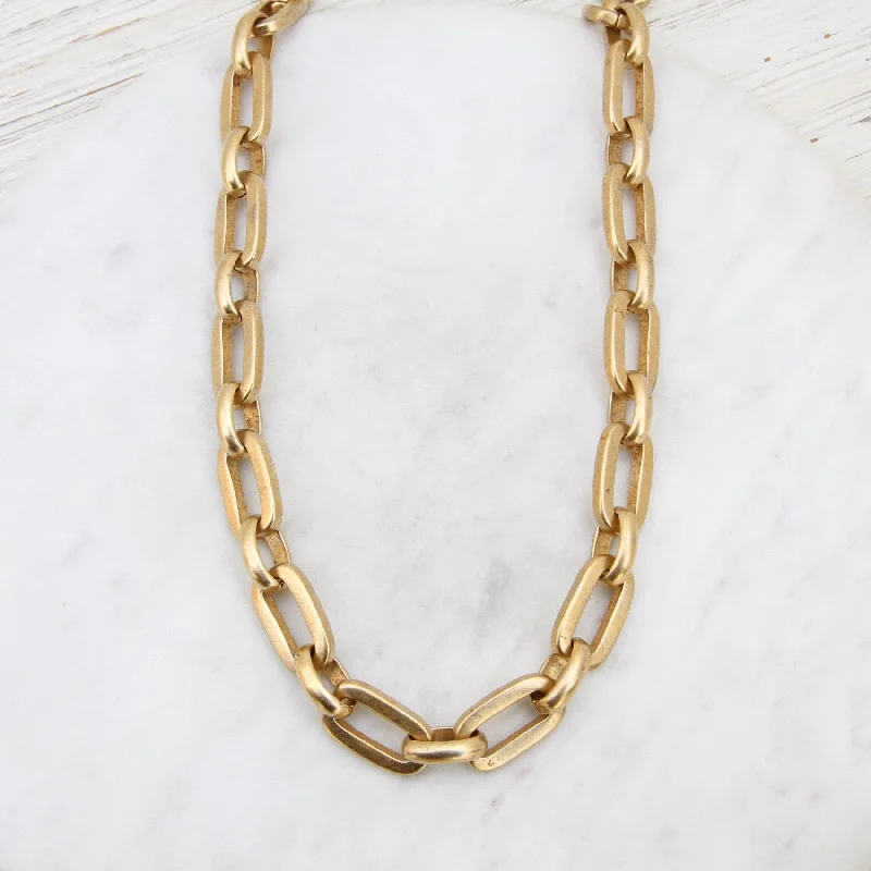 women's statement pendant necklace -Alternating Rectangle & Oval Link Heavy Chain Necklace