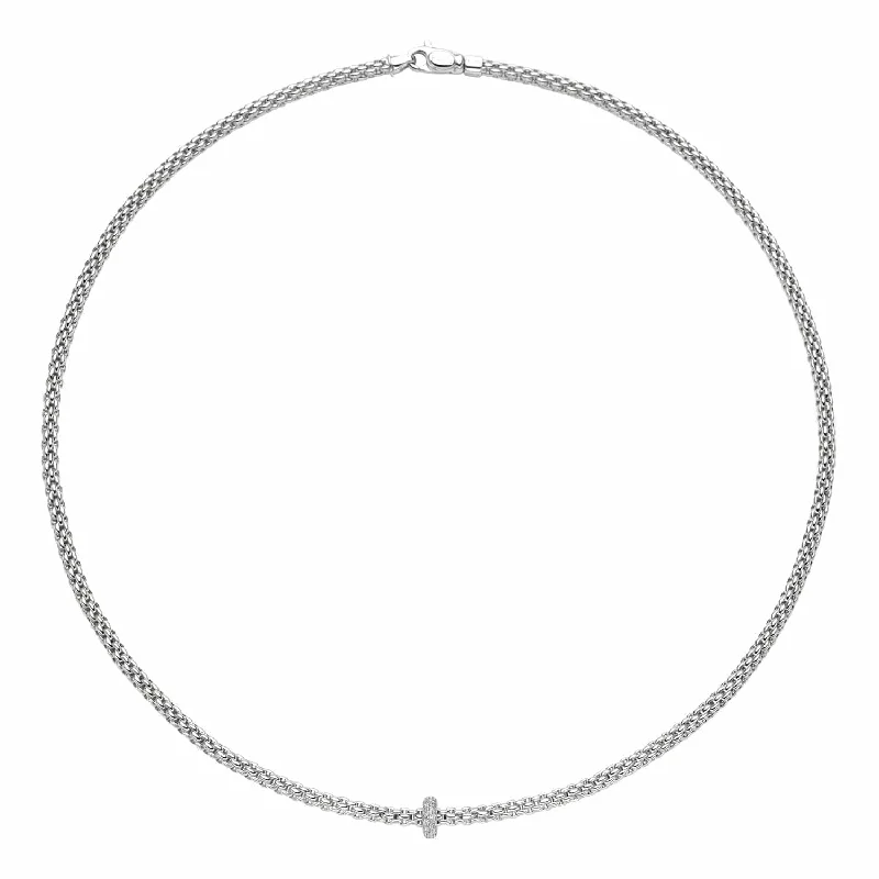 women's minimalist gold necklace -Prima 18ct White Gold Necklace With Diamond Set Rondel