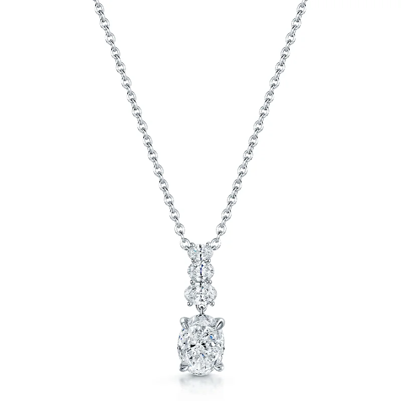 women's infinity necklace -18ct White Gold GIA Certificated Oval Brilliant Cut Diamond Graduated Drop Necklace