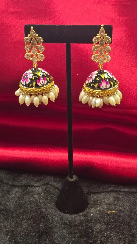 women's emerald earrings -Cute Multicolor Jhumkas With Oval Shaped Pearl