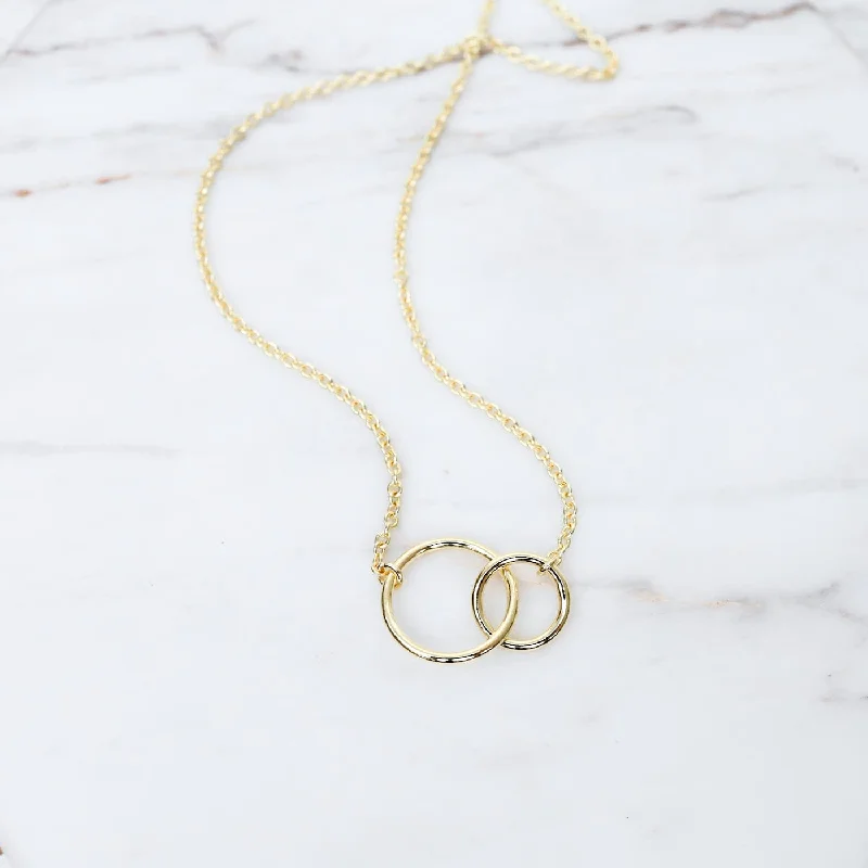 women's bridal necklace -Gold Vermeil Two Small Interlocking Circles Necklace