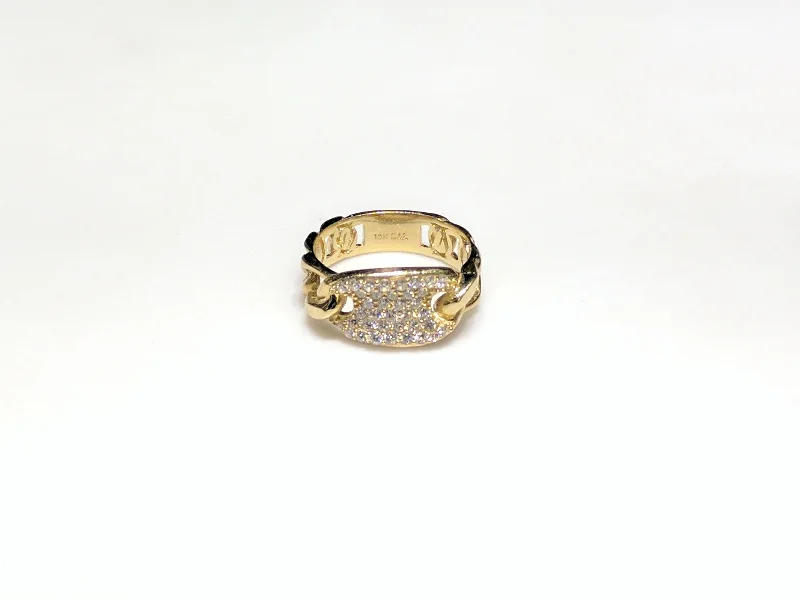 women's wedding engagement ring -Iced Out Mariner Link Ring 10K