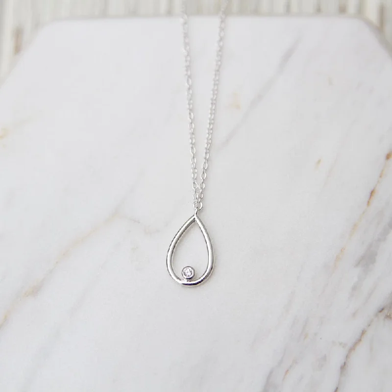 women's platinum diamond necklace -Sterling Silver Little Teardrop with Bezel Set CZ Necklace