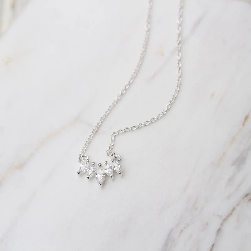 women's elegant necklace -Sterling Silver Curve of Marquise Cubic Zirconia Necklace