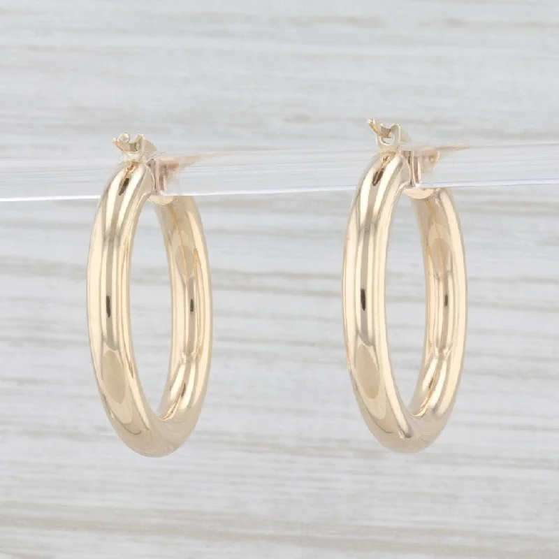 women's trendy earrings -New Round Hoop Earrings 14k Yellow Gold Snap Top Pierced Hoops 25mm x 4mm