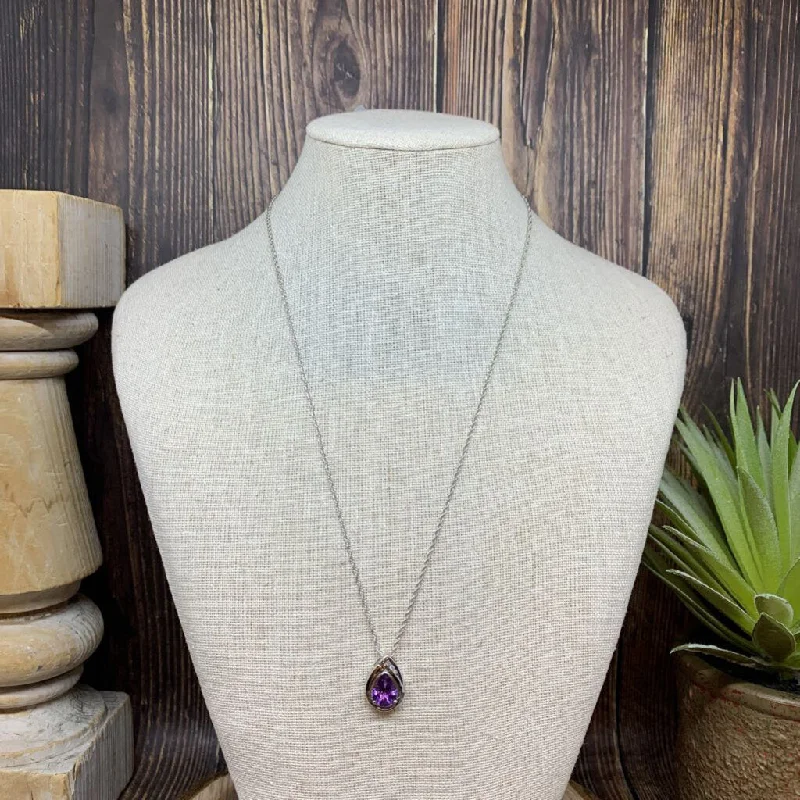 women's diamond and gold necklace -Sterling & 14k Amethyst Necklace