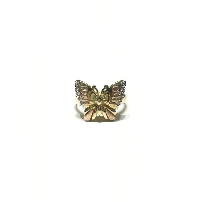 women's radiant cut ring -Tri-Color Butterfly CZ Ring (14K)