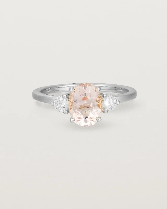 affordable round diamond engagement rings for women -Una Oval Trio Ring | Morganite & Diamonds