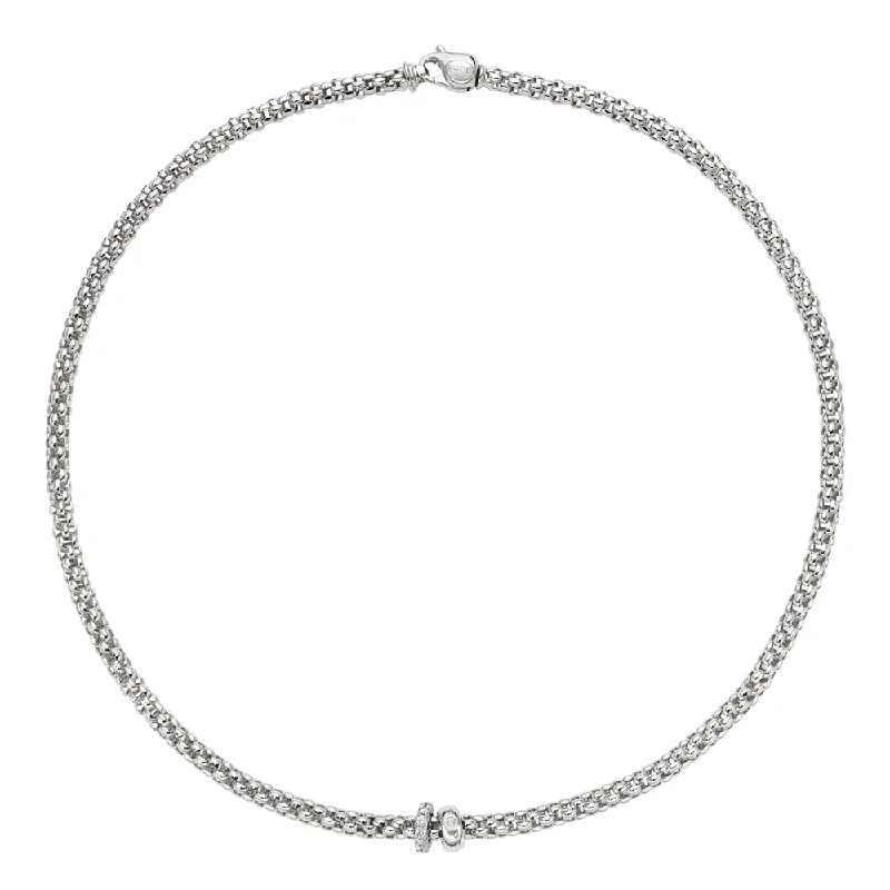 women's large crystal necklace -Solo 18ct White Gold Collection Necklace with Pave Diamond Set Rondels