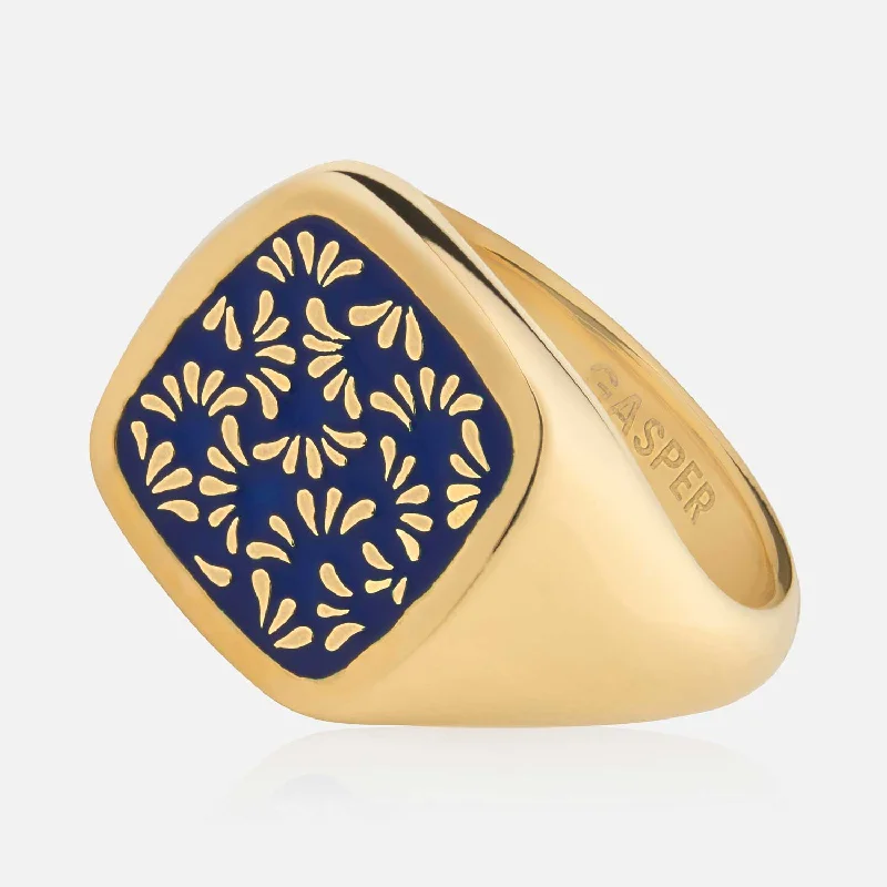 women's custom-designed ring -Floral Signet Ring - Blue