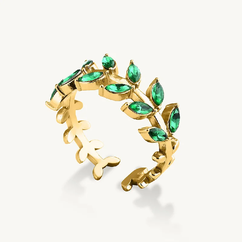 women's platinum diamond ring -Green Leaf Gold Ring