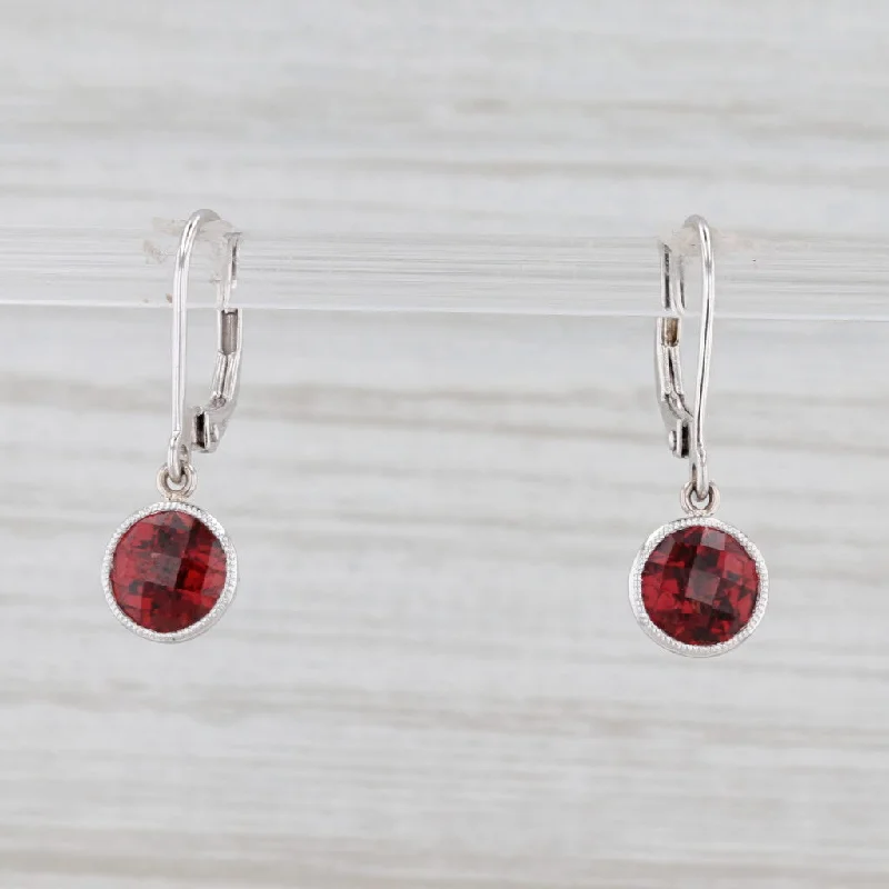 women's silver earrings -New 1.96ctw Garnet Earrings 14k White Gold Solitaire Drop January Birthstone