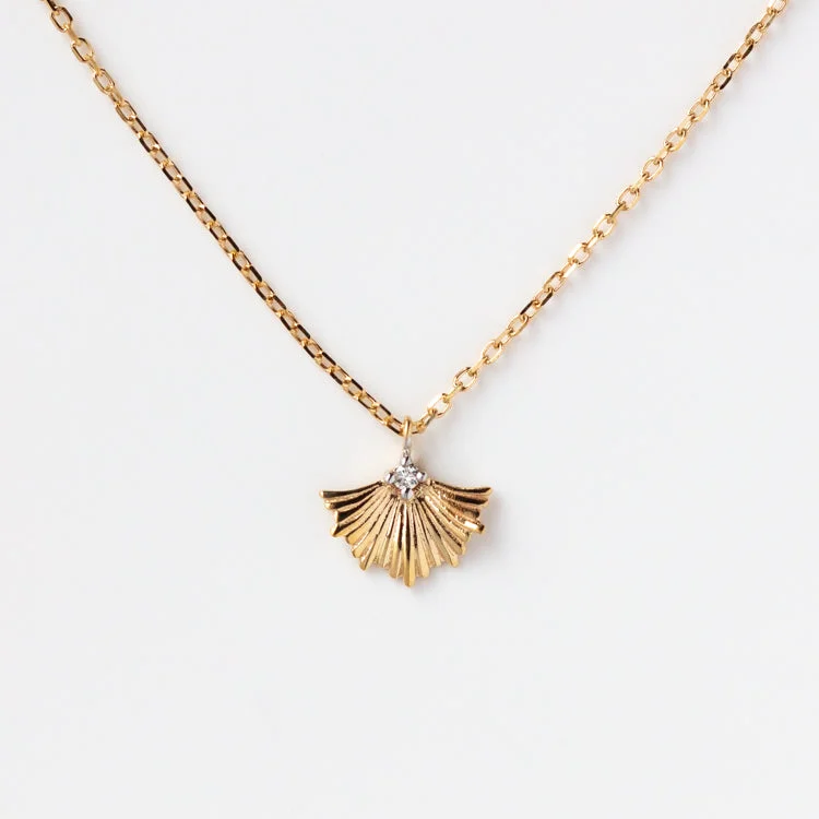 women's diamond and gold necklace -Solid Gold Ginkgo Leaf Diamond Necklace