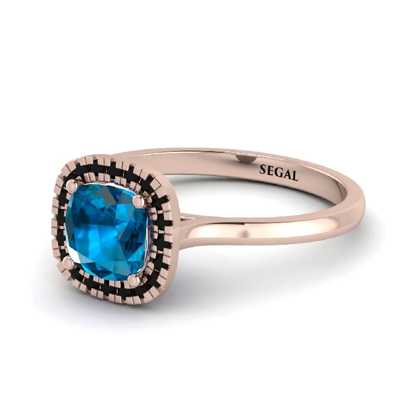 custom platinum engagement rings for women -Vintage Classic Halo Cushion Blue Topaz Ring - Skylar No. 508