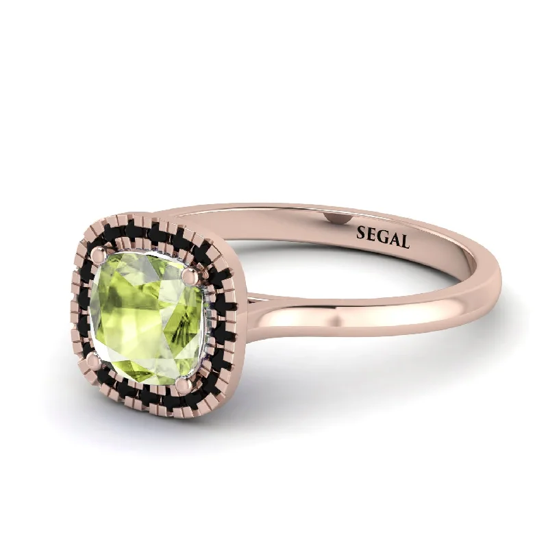 gemstone engagement rings for women -Vintage Classic Halo Cushion Peridot Ring - Skylar No. 708