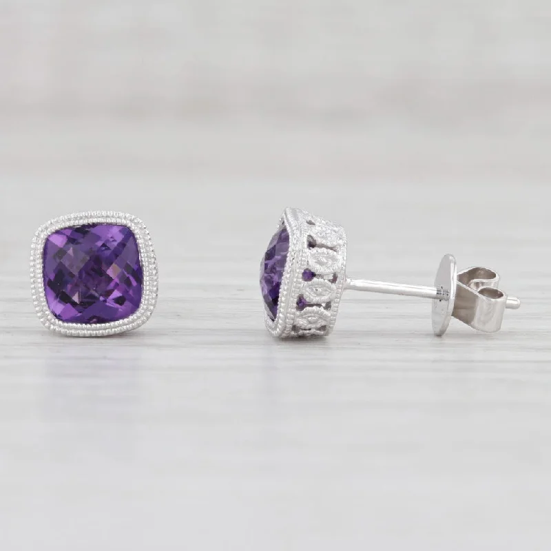 women's luxury sapphire earrings -New 1.66ctw Amethyst Solitaire Stud Earrings 14k White Gold February Birthstone