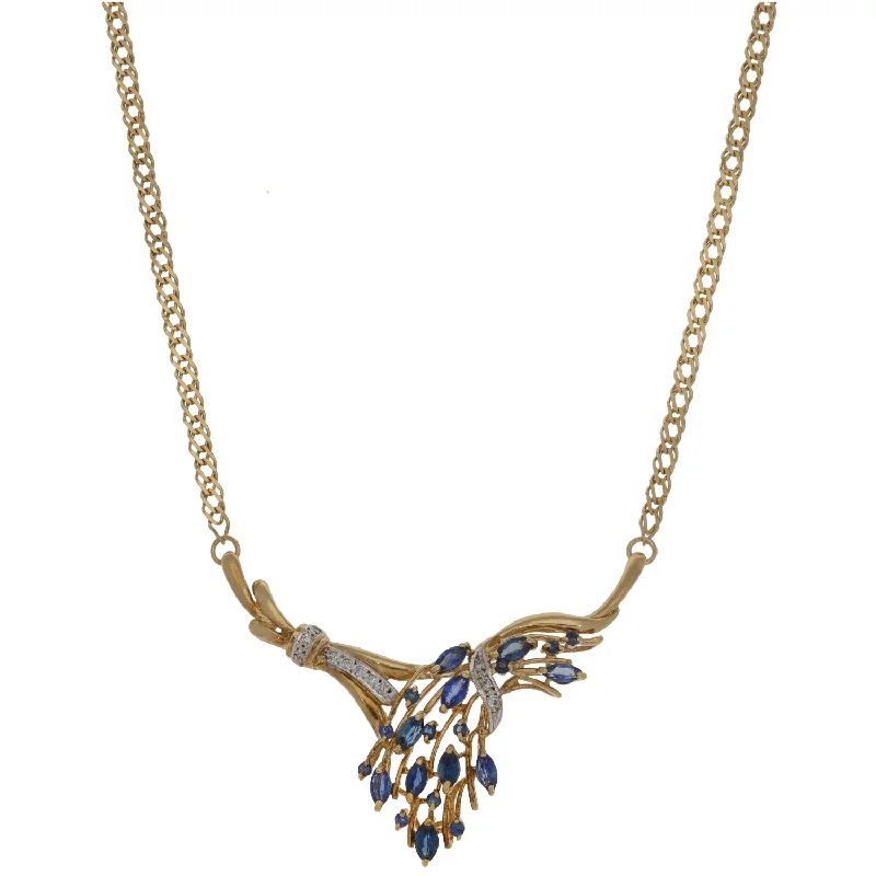 women's handmade necklace -9ct Bi-Colour Gold Sapphire & 0.11ct Diamond Fancy Necklace 16"