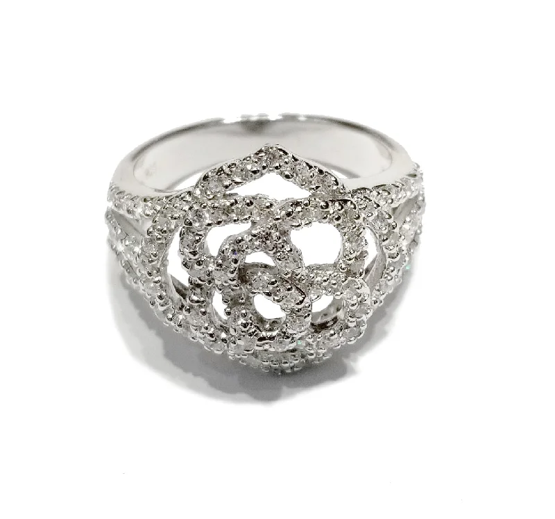 women's zirconia ring -Large Rose Outline CZ Ring (Sterling Silver)