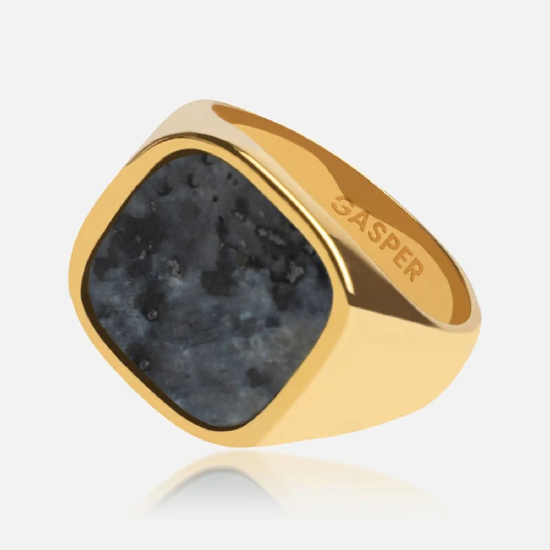 women's stacked rings -Square Black Spectrolite Ring