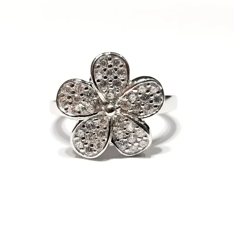 women's platinum diamond ring -Flower CZ Ring (Sterling Silver)