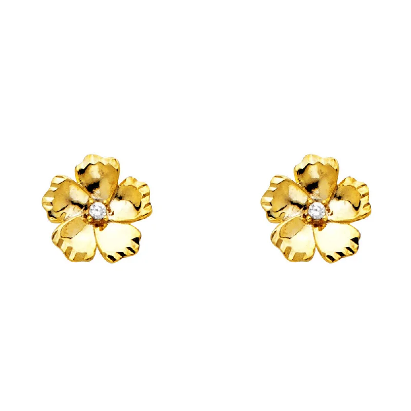 women's geometric earrings -14KY CZ Flower Post Earrings