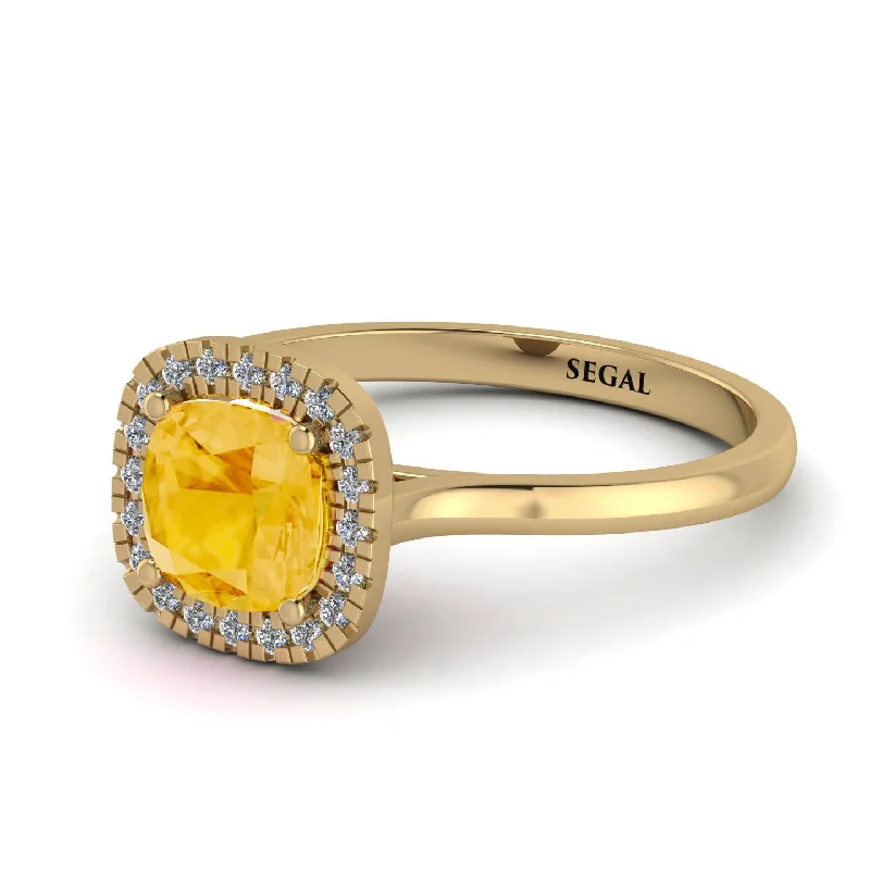 unique solitaire engagement rings for women -Vintage Classic Halo Cushion Citrine Ring - Skylar No. 601