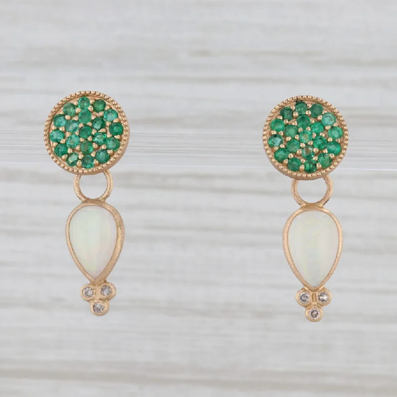 women's round diamond earrings -New Nina Nguyen Opal Emeralds Diamonds Drop Earrings 18k Yellow Gold Pierced