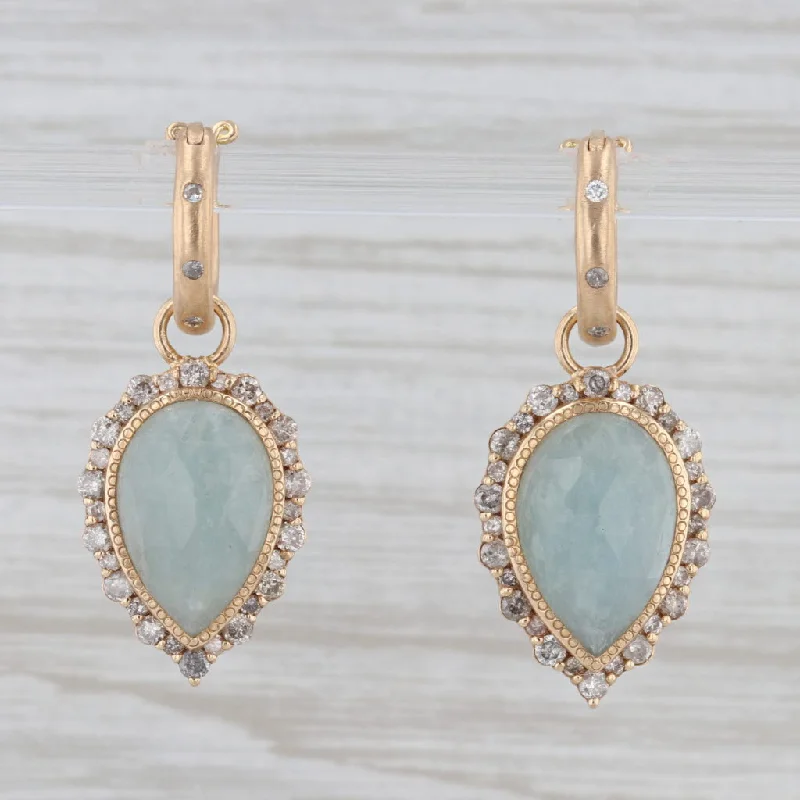 women's square earrings -New Nina Nguyen Aquamarine Diamond Teardrop Hoop Earrings 18k Yellow Gold