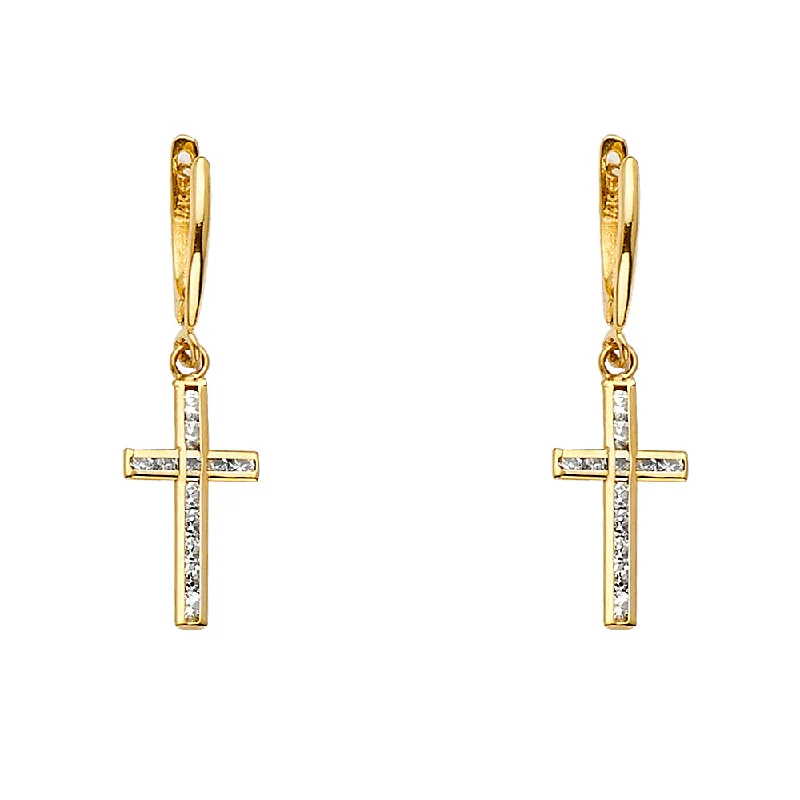 women's large hoop earrings -14KY Cross CZ Hanging Earrings