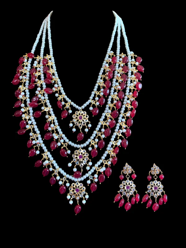 women's layered necklace -SAT68 Fiona three layer necklace set - ruby (SHIPS IN 3 WEEKS )