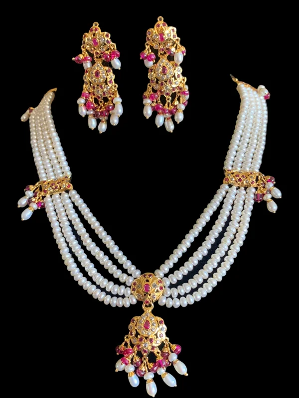 women's modern necklace -Ruby and zircon jadau gold plated silver necklace with earrings ( READY TO SHIP)