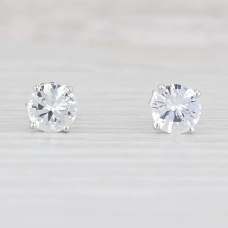 women's minimalist earrings -2ctw Lab Created Natural White Colorless Sapphire Stud Earrings 14k White Gold